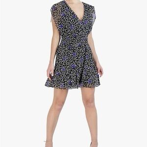 BCBGeneration Flounced & Flirty Ruffle Black & Purple Floral Mini Dress